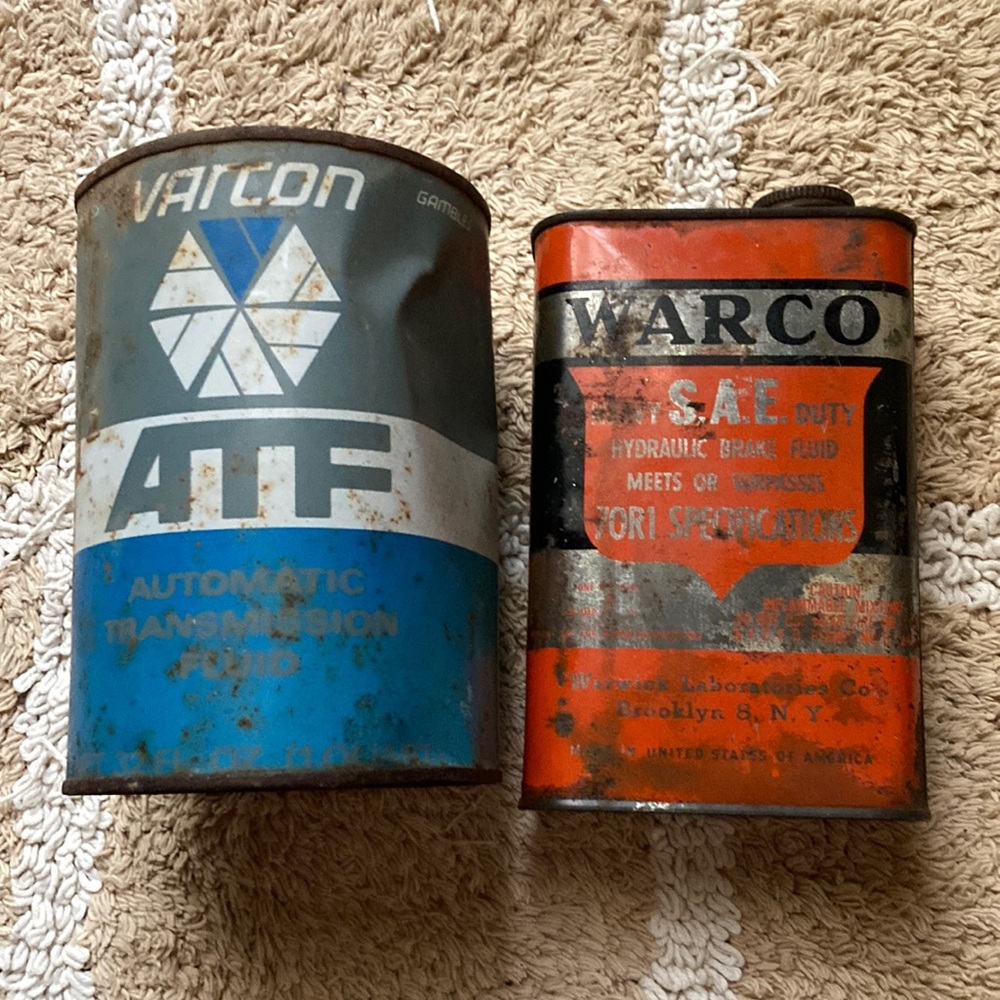 Warco Brake Fluid Varcon ATF Empty Auto fluid old cans Rusty Decor